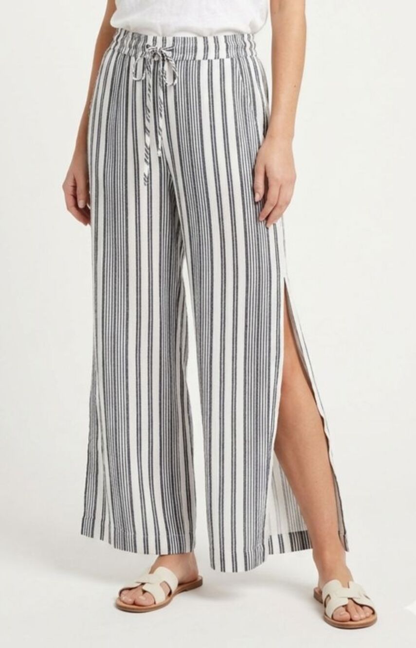 Bella Dahl Side Slit Wide Leg Pants Size S Stripe Linen Blend Rayon 30x30 EUC